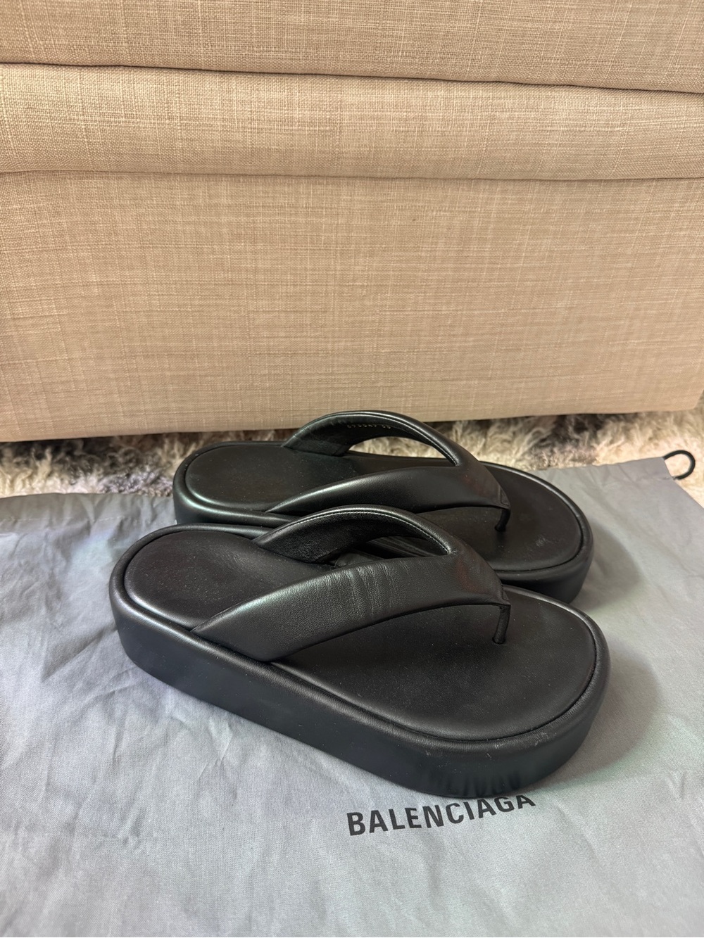 Balenciaga Black Platform Thong Sandals with Padded Straps